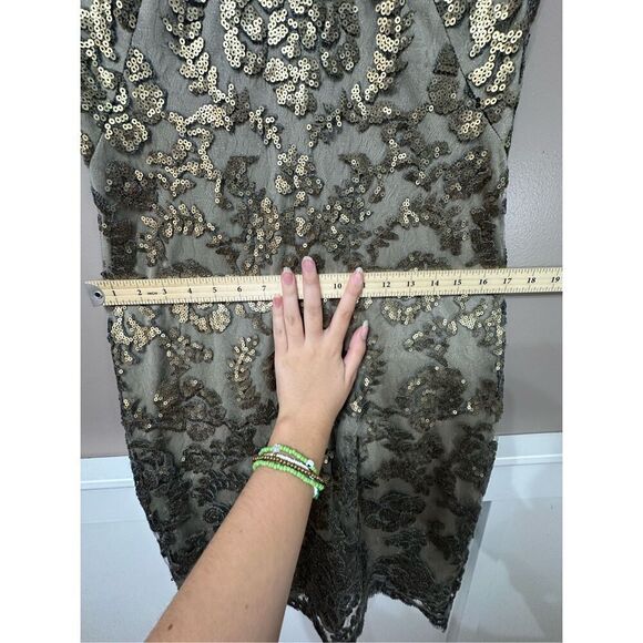 Tadashi Shoji Paillette Embroidered Lace Scalloped Edge Squined Evening Dress 6 - Picture 11 of 14